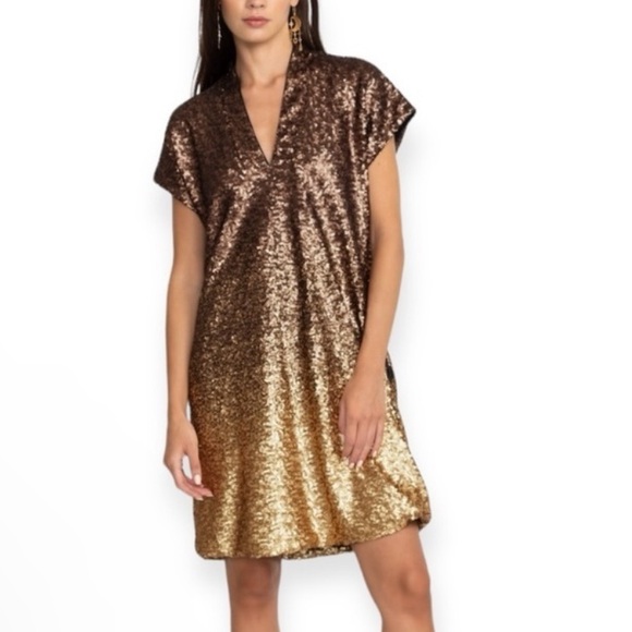 NWT Johnny Was Gold Sequin Alma Dress Size Medium - Picture 1 of 9